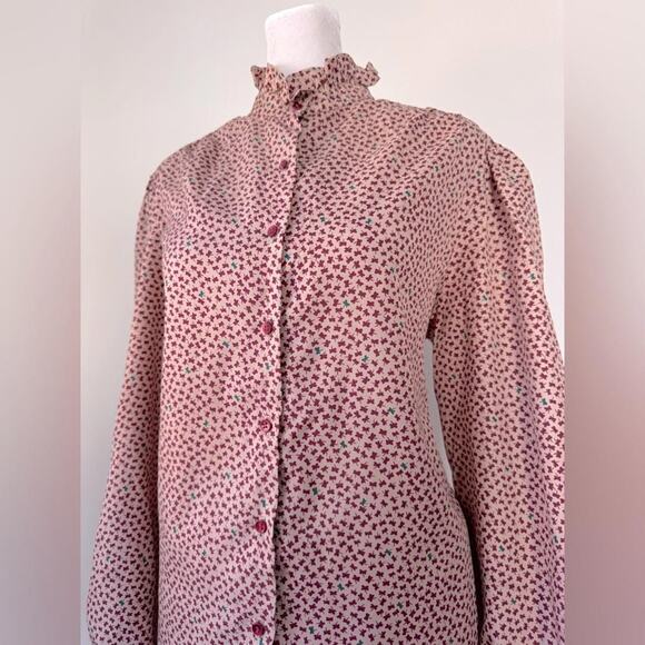 Vintage ‘70s Inner Visions by Ship ‘n Shore Clover Print Long Sleeve Blouse - Picture 4 of 10